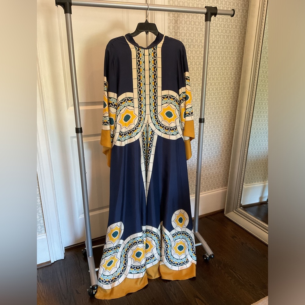 La Double J Magnifico Dress in Mudejar Placee Blue Silk Twill